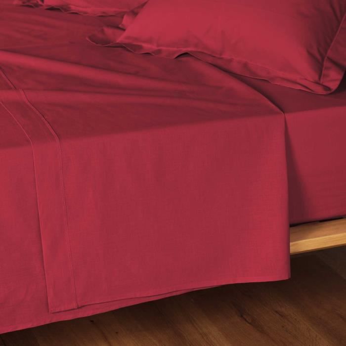 Drap plat - Emotion - 180 x 290 cm - 100% coton - OEKO-TEX® - Rouge marsala