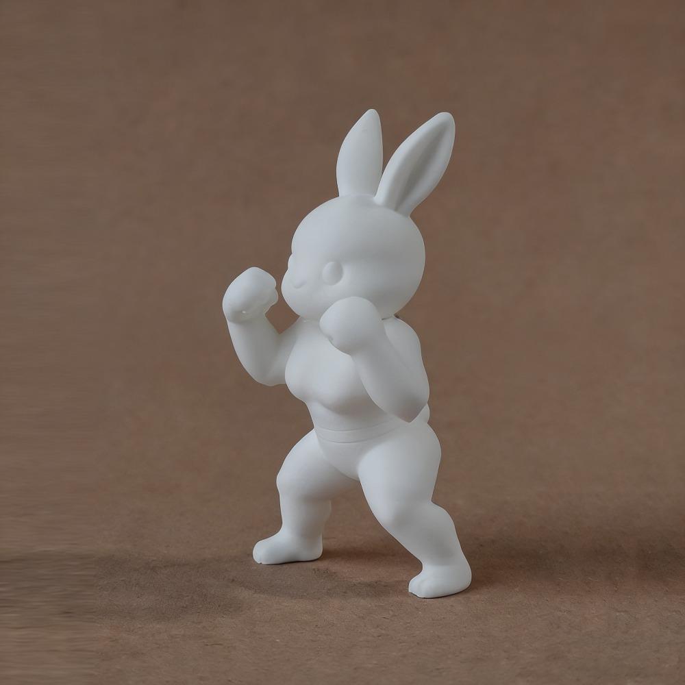 Cute Easter Fitness Rabbit Funny Plastic Muscular Rabbit Statue  Collectors Realistic Small Rabbit Ornament Home Desk Decor