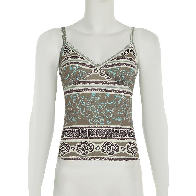 Печатный V-образный вырез ретро Spice Girls сексуальный спинка талия утягивающий нишевый внешний вид подтяжки