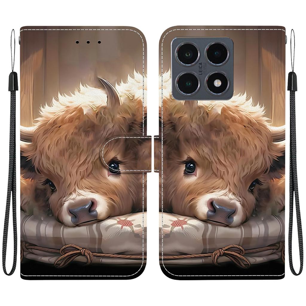 For Xiaomi 15T Leather Case Stand Wallet Pattern Printing Phone Cover with Wrist Strap