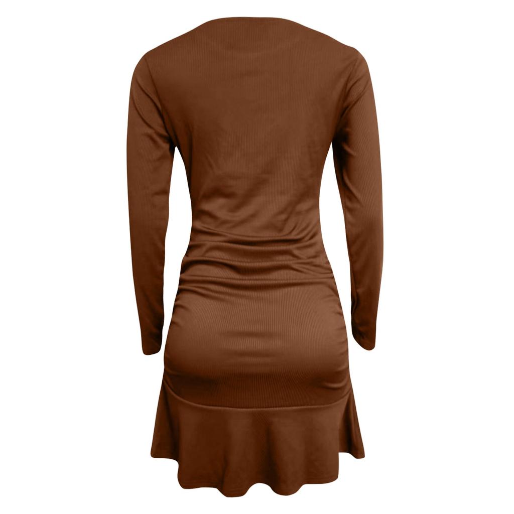 Женская мода сексуальная юбка трикотажная с длинным рукавом плиссированное платье-футляр