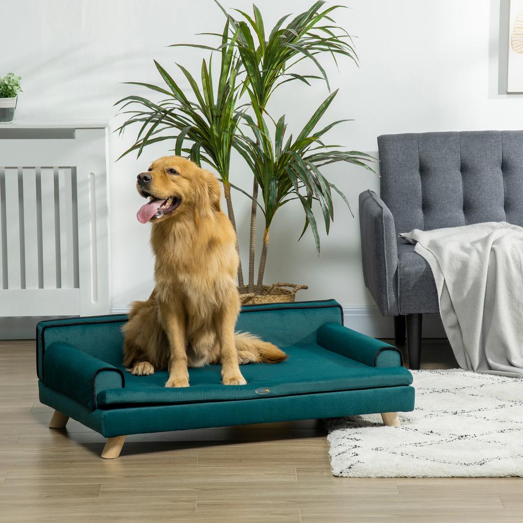 Scandinavian Design Dog/Cat Sofa with Removable Soft Cushion and Solid Wood Legs, 100 X 62 X 32 cm