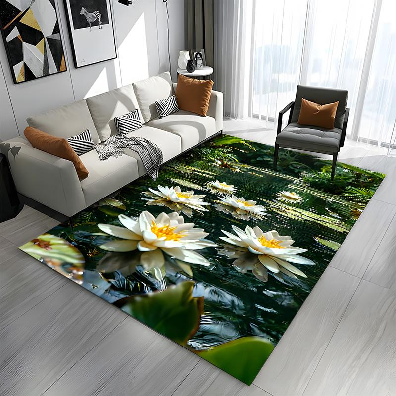 Serene Water Lilies in Tropical Pond Patterned carpet a non slip rug suitable for all seasons and any setting, gift