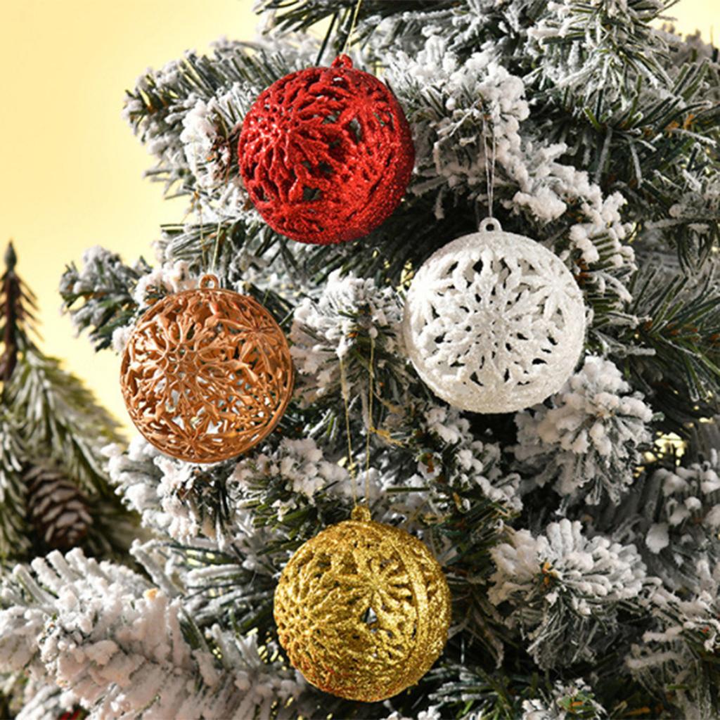 6Pcs Glittering Hollow Christmas Ball Ornament 55mm Shatterproof Decorative Baubles For Christmas Tree Decorations