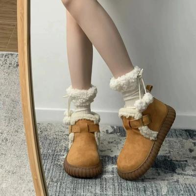 Трендовые теплые зимние ботинки для женщин, новинка, круглый носок, уродливо-милые, плюшевые, утолщенные, противоскользящие хлопковые туфли Mujer