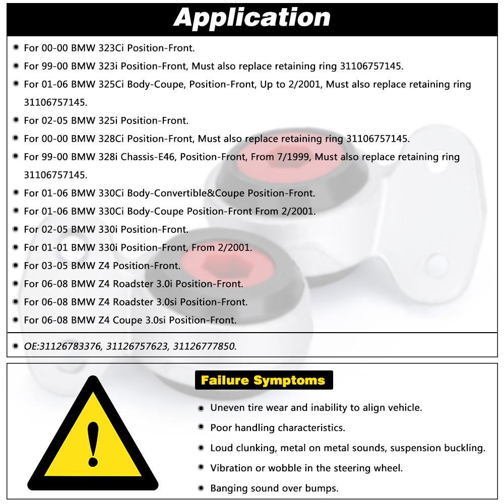 Втулки переднего рычага управления для BMW E46 E85 325i 330i Z4 99-06 PQY-CAB16