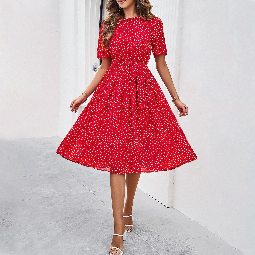Diyun Women's Polka Dot Lace-Up Dress - European & American Spring/Summer 2024 Collection