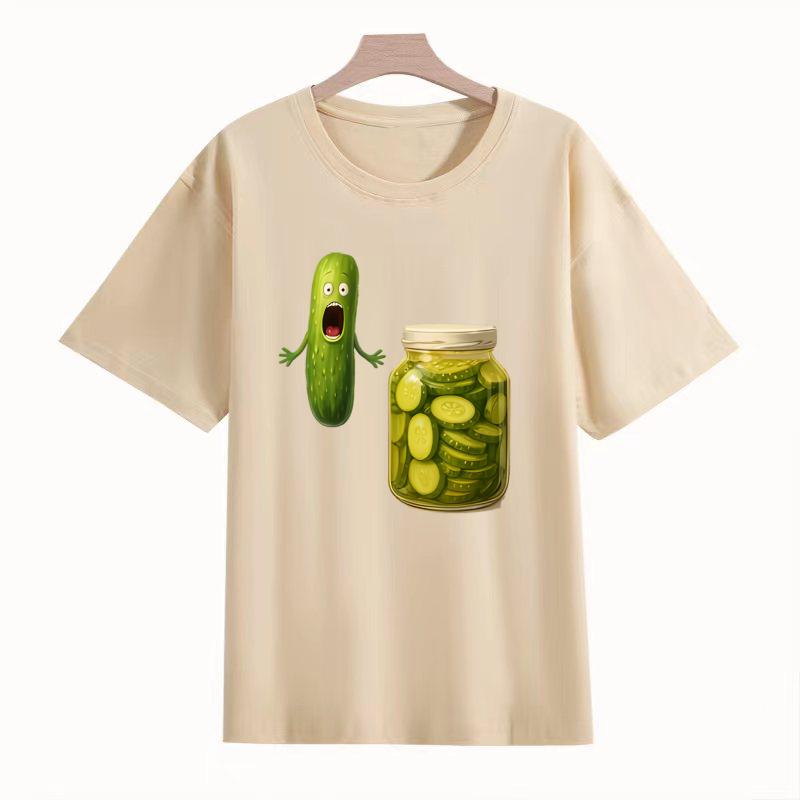 Adult and Children Quirky Cucumber Evolution Meme Pure Cotton Tshirt Dopamine Humor Couple and Parentchild Style
