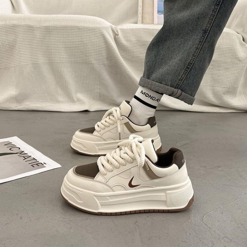 Белые женские кроссовки на платформе, осенние, на шнуровке, с толстой подошвой, для бега, женские, из искусственной кожи, дышащие, для ходьбы, женские