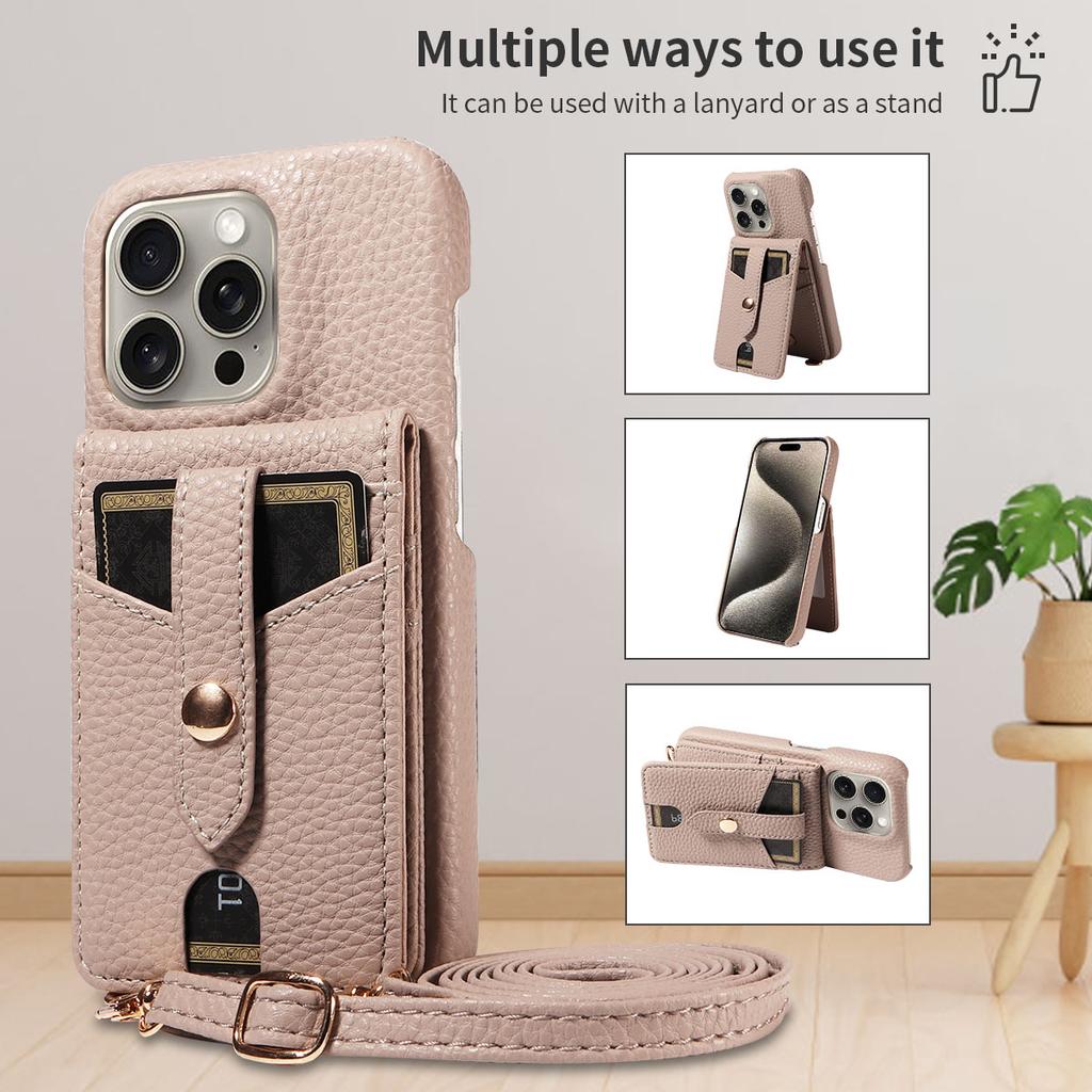 Чехол для телефона iPhone16 15 14 13 Pro Pro Max Plus с зеркалом для макияжа и слотом для карточек на шнурке Стильный многофункциональный чехол для телефона