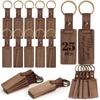 10Pcs Customizable Wood Keyring Personalised Round/Rectangle Keychain Wooden Pu Leather Key Chain Jewelry For Friend