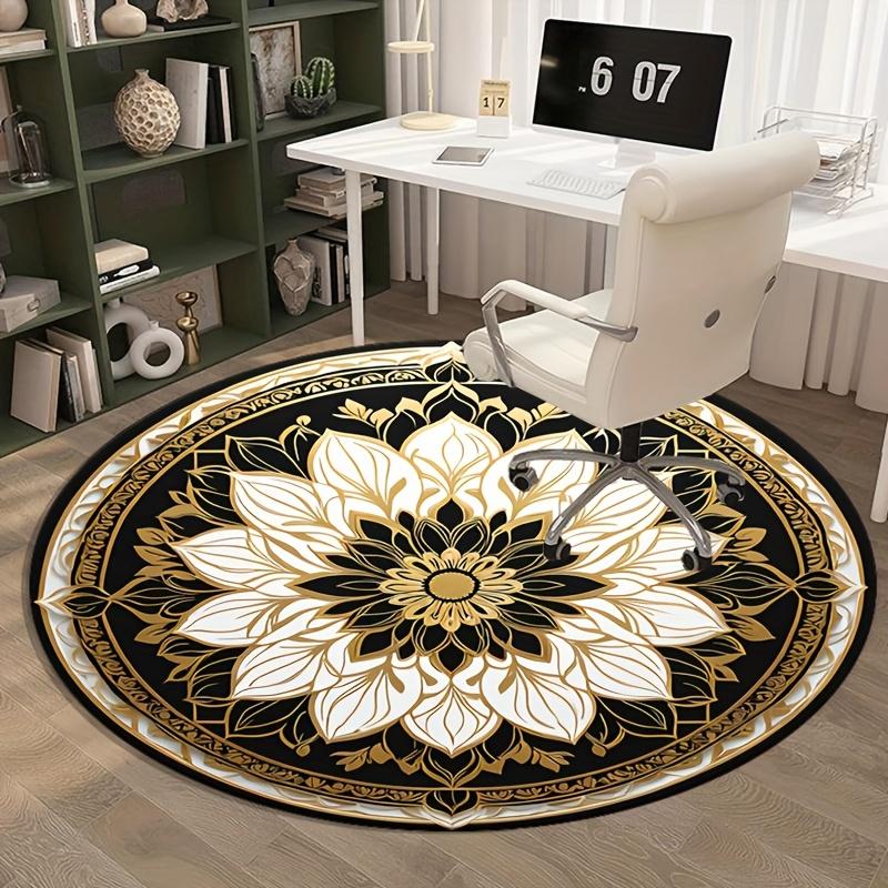 1pc Floral print round rug, crystal velvet rug, non-slip chair mat for living room and bedroom decoration