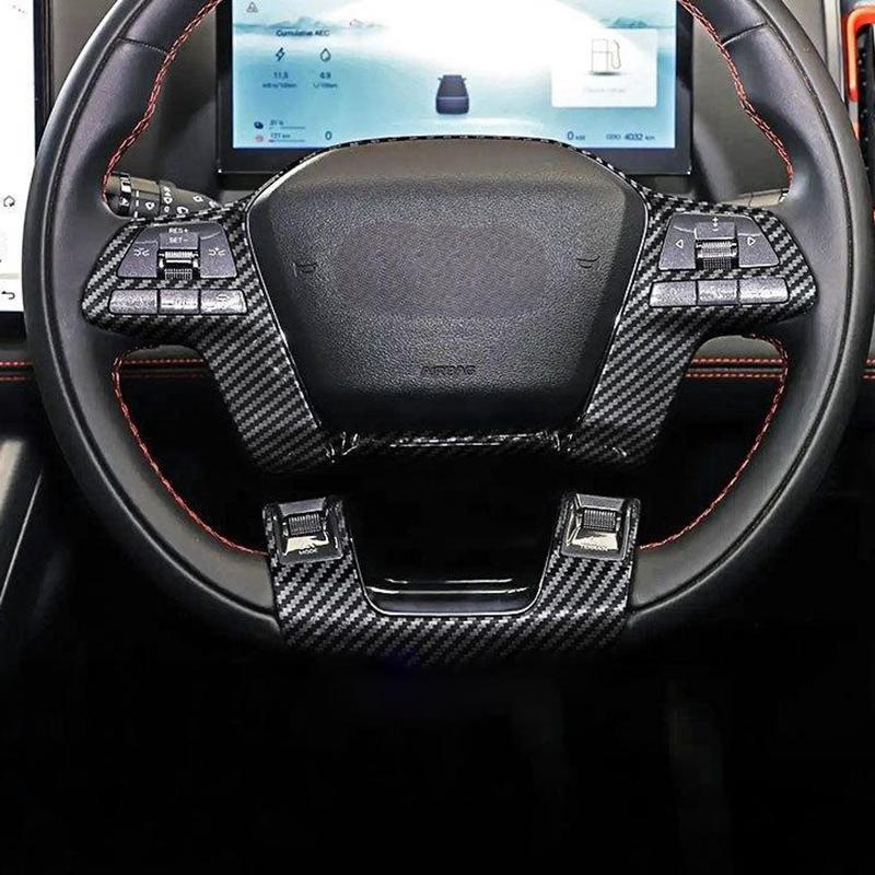 Steering Wheel Decorative Protector Trim For BYD Shark 6 ABS Material Steering Wheel Cap Cover Sticker Carbon Look Black 2pcs