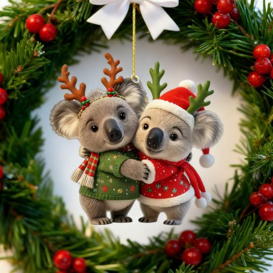 Рождественское украшение «Пара коал», 2D акриловая пара коал, животное, подвесное украшение, сувенирный подарок на годовщину свадьбы для пар
