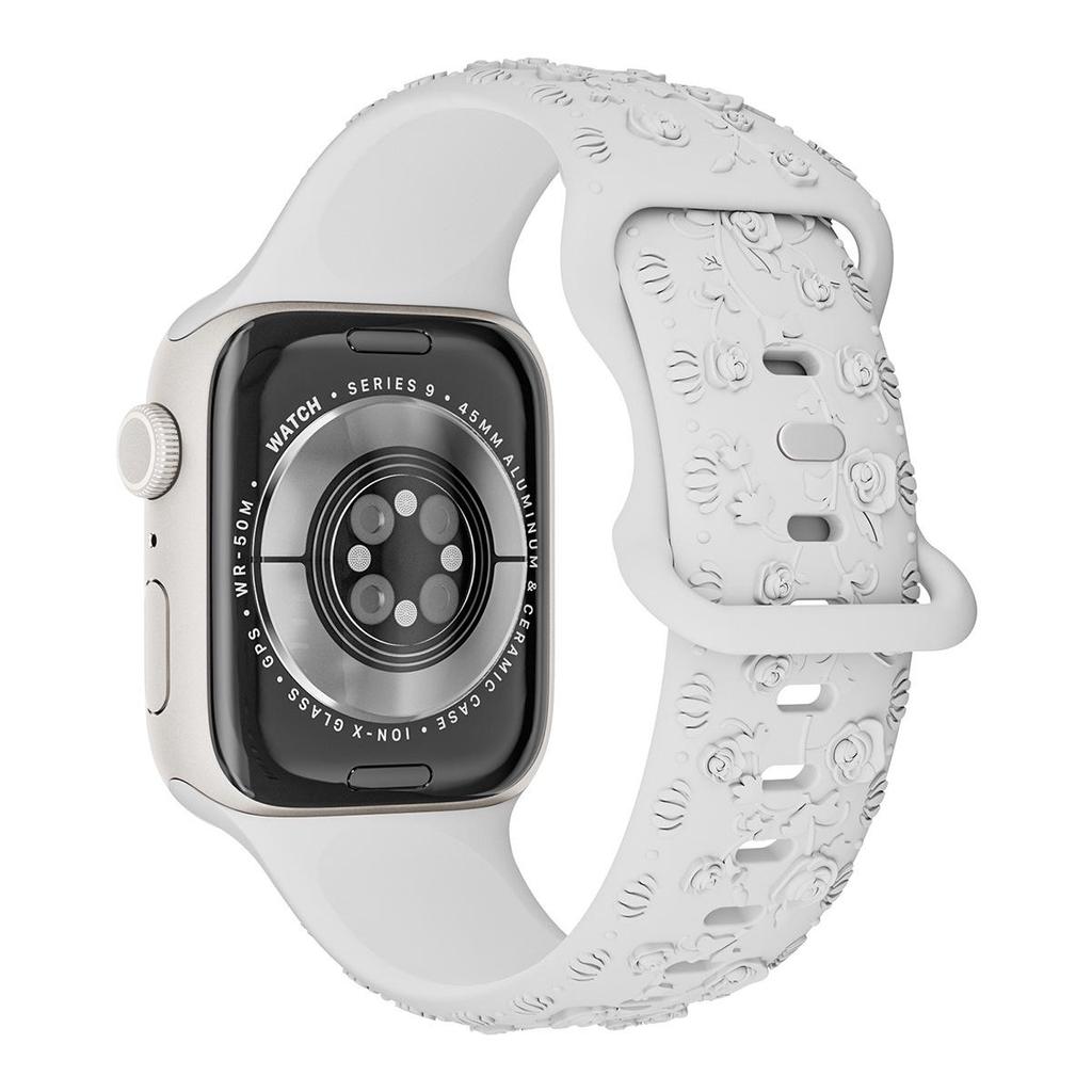 Силиконовый ремешок с тиснением в виде цветка розы для Apple Watch 9 Ultra