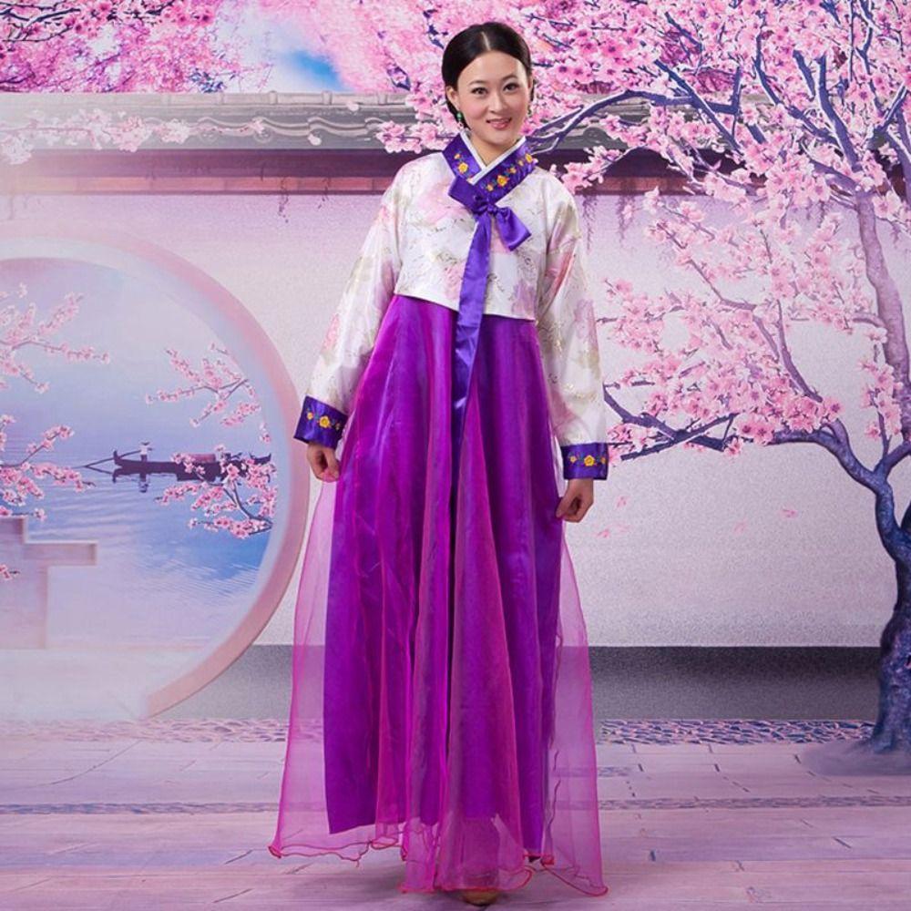 Этнический стиль Корейское платье ханбок Вышивка Сценический костюм для танца Традиционная корейская одежда Женская
