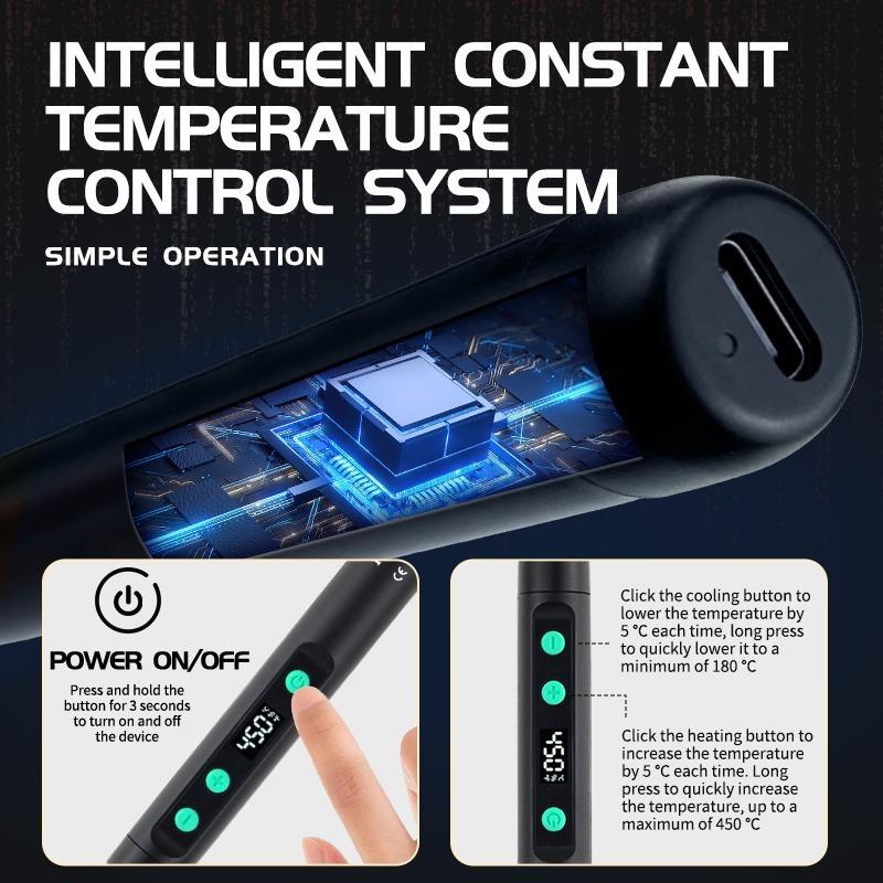 Портативный цифровой набор паяльника 5 В/15 Вт USB Быстрый нагрев 180-450°C Регулируемая температура с насадками для ремонта плат