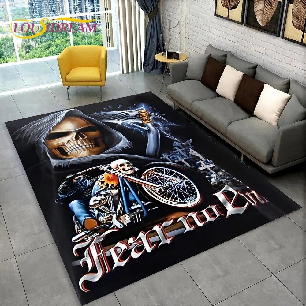 Retro Vintage Motorcycle Skull Area Rug,Carpet Rug for Living Room Bedroom Sofa Doormat Kitchen Decor,Child Non-slip Floor Mat