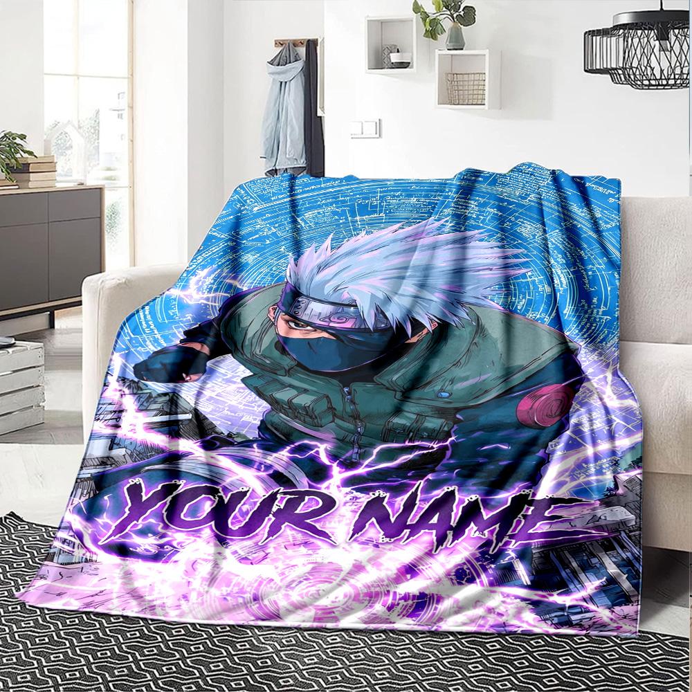 Naruto Character Customize Your Name Blanket Multi-purpose Personalized Blanket Soft Warm Cozy for Bed Livingroom Sofa Seaside Four Seasons Universal