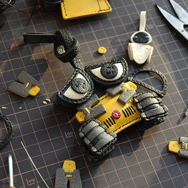 Ручная работа Кожаный Милый Робот Брелок для Сумки Брелок для Ключей Рождественские Подарки на День Рождения