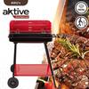 Barbecue portable au charbon de bois - AKTIVE - 4 niveaux - Grilles en acier - Hauteur réglable - Rouge et noir