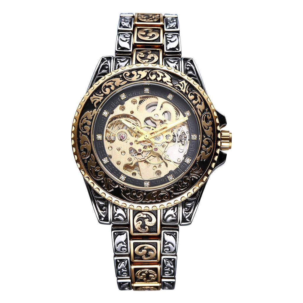 Automatic Watch with Skeleton Rotating Luminous Analog Stainless Steel and Fashion Perfect for or As a Gift for Him Men's Design, Bezel, Display,