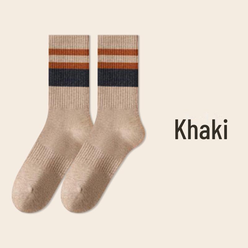 Мужские полосатые хлопковые носки средней длины — толстые, антибактериальные, дезодорирующие, теплые спортивные носки для осени и зимы