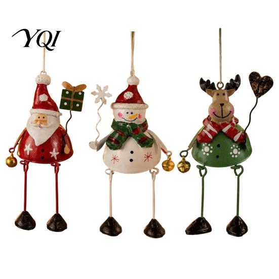Handmade Style Christmas Tree Baubles Ornaments, Santa/Snowman/Elk Rustic Holiday Xmas Hanging Classic Winter Theme Party Accents Decoration with Bell