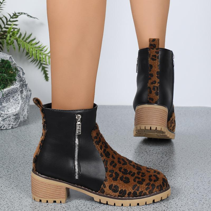 Leopard Ankle Women Chelsea Boots Suede Mid Heels Shoes Winter Designer 2024 New Fashion Trend Walking Goth Mujer Zapatillas