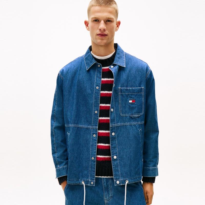 Tommy Hilfiger Мужская джинсовая куртка свободного кроя с принтом в американском винтажном стиле и кулиской по низу jackets DM0DM22136