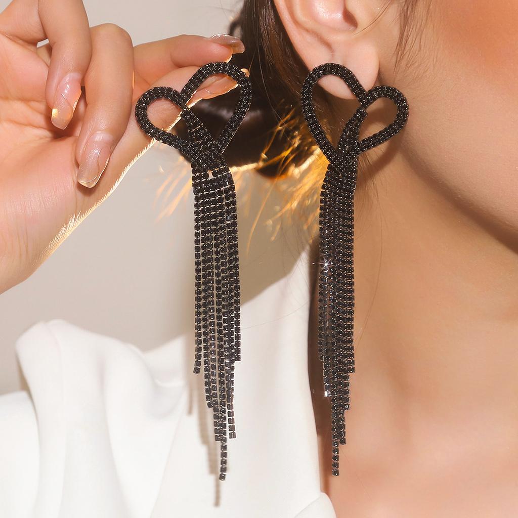 Luxury Sparkling Rhinestone Long Fringed Love Earrings