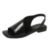 2025 Summer Flat Casual Sandals Large Fish Mouth Square Head Back Hollow Thick Heel Roman Sandals Ankle Sandals