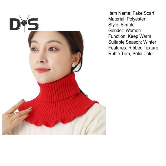 Женский искусственный шарф с высоким воротником, ребристая текстура, отделка оборками, однотонный вязаный воротник, осень-зима, утолщенный теплый искусственный воротник