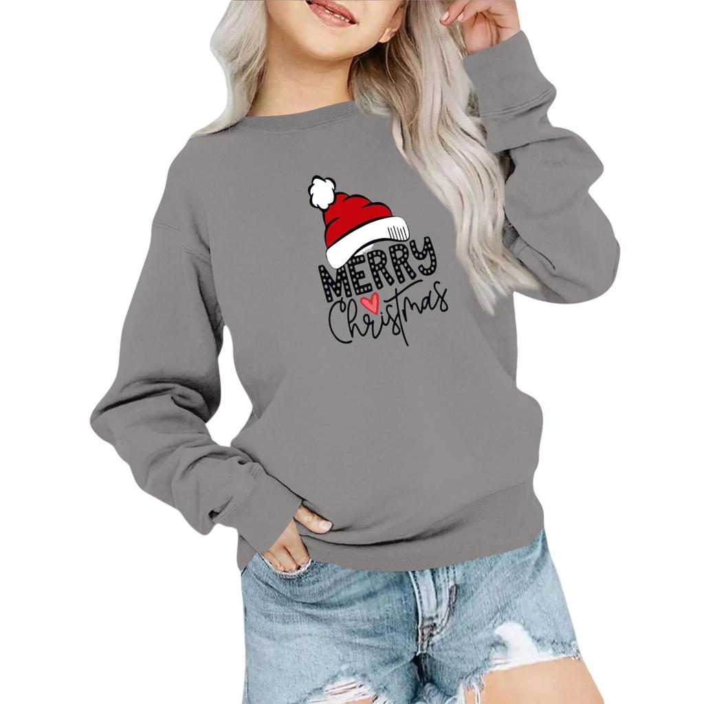 Kids' Fashion Loose-Fit Casual Long-Sleeve Christmas Print Oversized Crewneck Sweatshirt