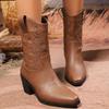 Women's Wide Width Pointed Toe Cowboy Boots, Chunky Heel Western Leather Boots, Vintage Slip-On Martin Booties for Women