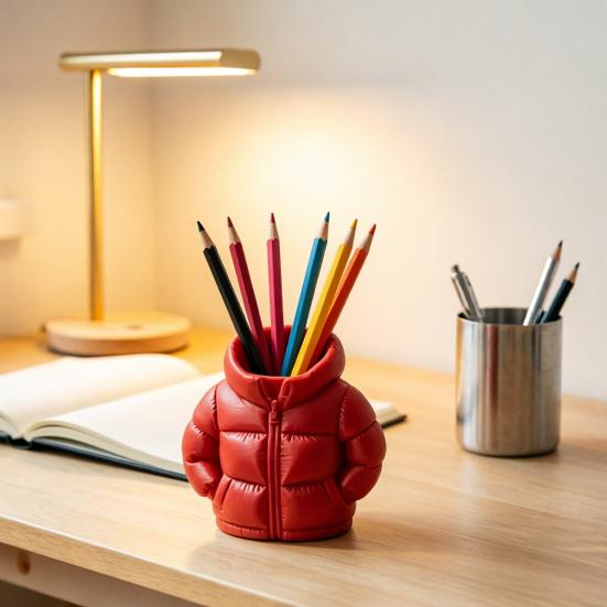 3D Printed Down Jacket Pen Holder, Funny Puffer Jacket Pencil Holder, Creative Desk Organizer for Office Supplies, Cute Stationery Holder for Desk,