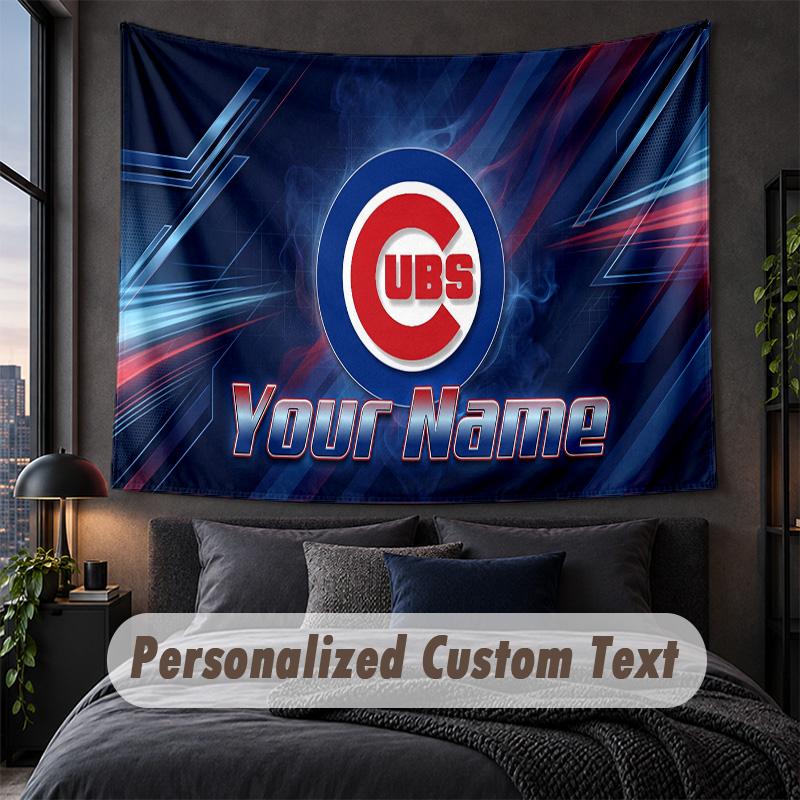 Custom Name Text Tapestry,Chicago Cubs Decorative Wall Hanging, Background Tapestry For Home Bedroom