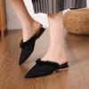 Fashion Sexy Pointed Toe Lady Mules 2024 New Korean Style Fashion Faux Fur Women's Slippers Comfortable Square Heel Large Size Slippers