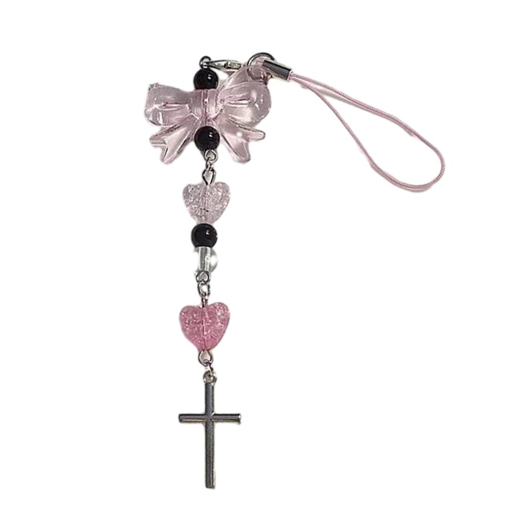 Sweet Heart Cross Bead Phone Charm Straps Car Keys Hanging Pendants Fashion Bag Decoration Lanyard Purse Accessories