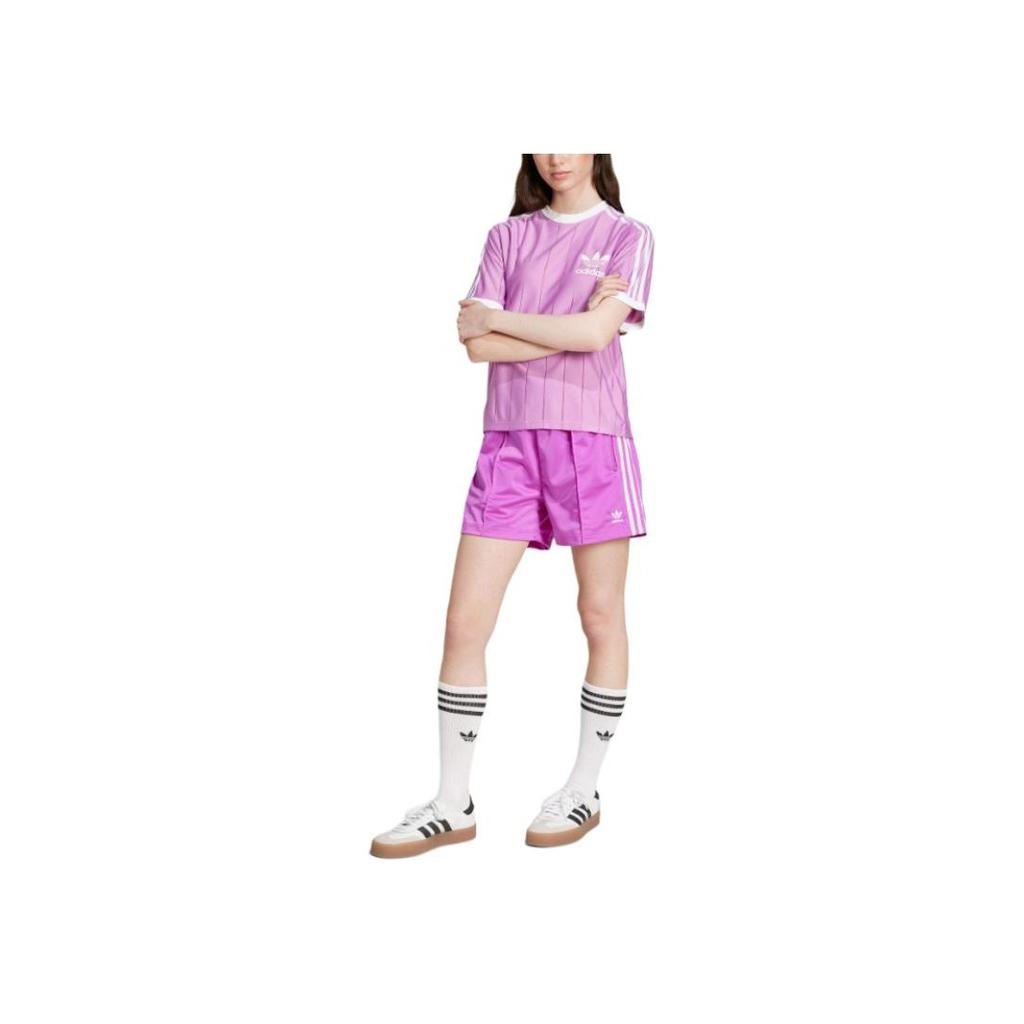 adidas Женская повседневная футболка Originals Adicolor в полоску с логотипом, с коротким рукавом, фиолетовая, IY7226