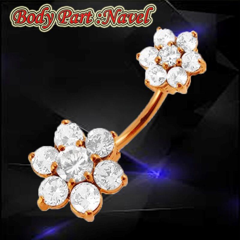 KODY PIERCING Кристаллы с покрытием из розового золота 18 карат, пирсинг с двойным цветком для пупка - качественный пирсинг