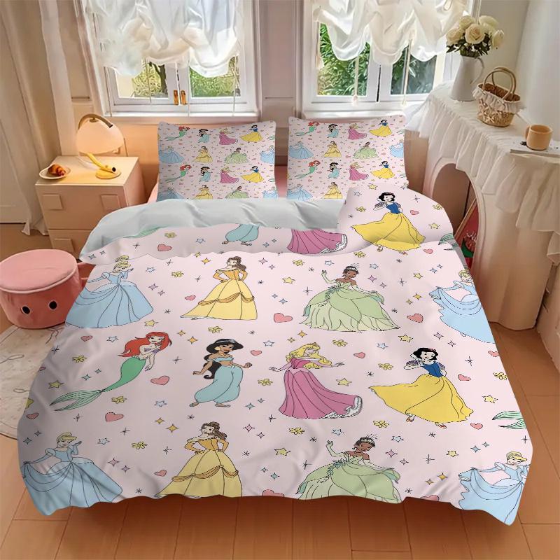 3pcs Disney Princesses Pattern Printed Quilt Set - Soft and Comfortable Quilt Cover for Bedroom, Guest Room and Dormitory Decorative Bedding Set