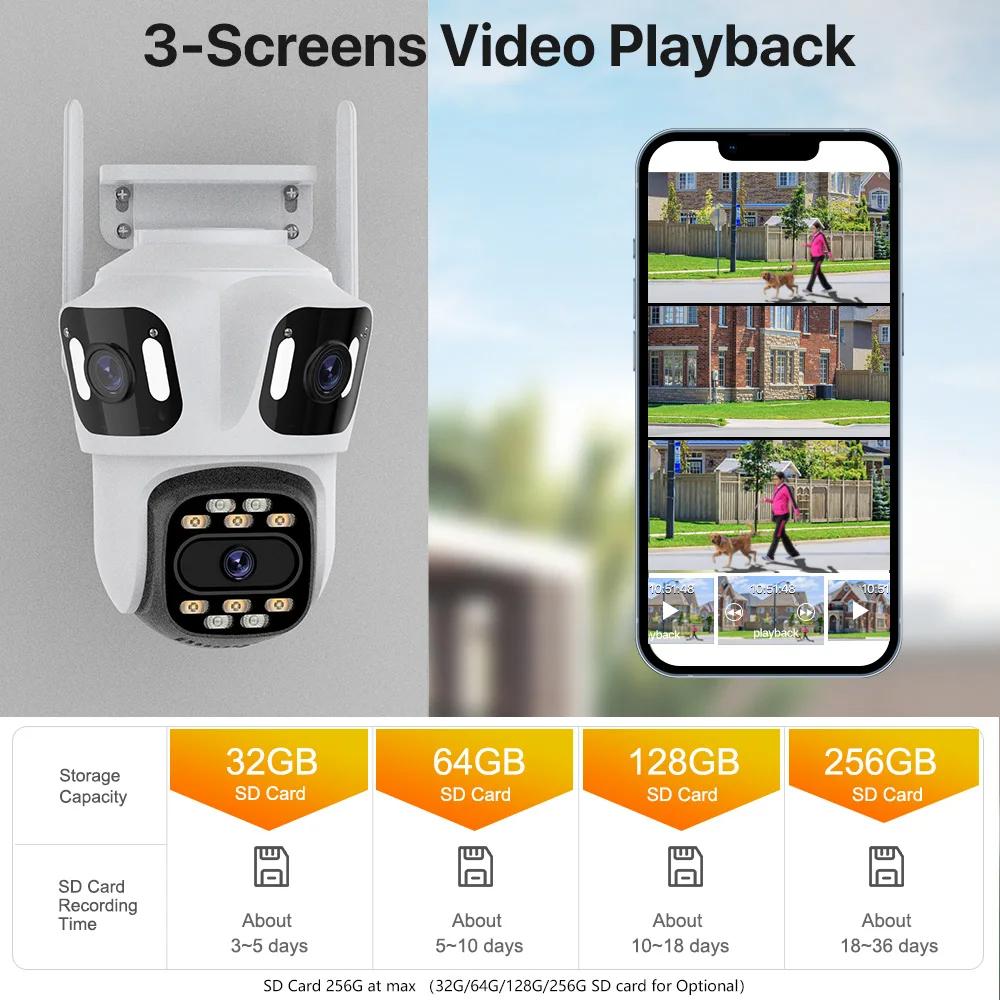 Три объектива, три экрана, Wi-Fi PTZ-камера, 6K 4K HD, уличная IP-камера с автоматическим отслеживанием, камера видеонаблюдения, камера видеонаблюдения P2P ICSEE