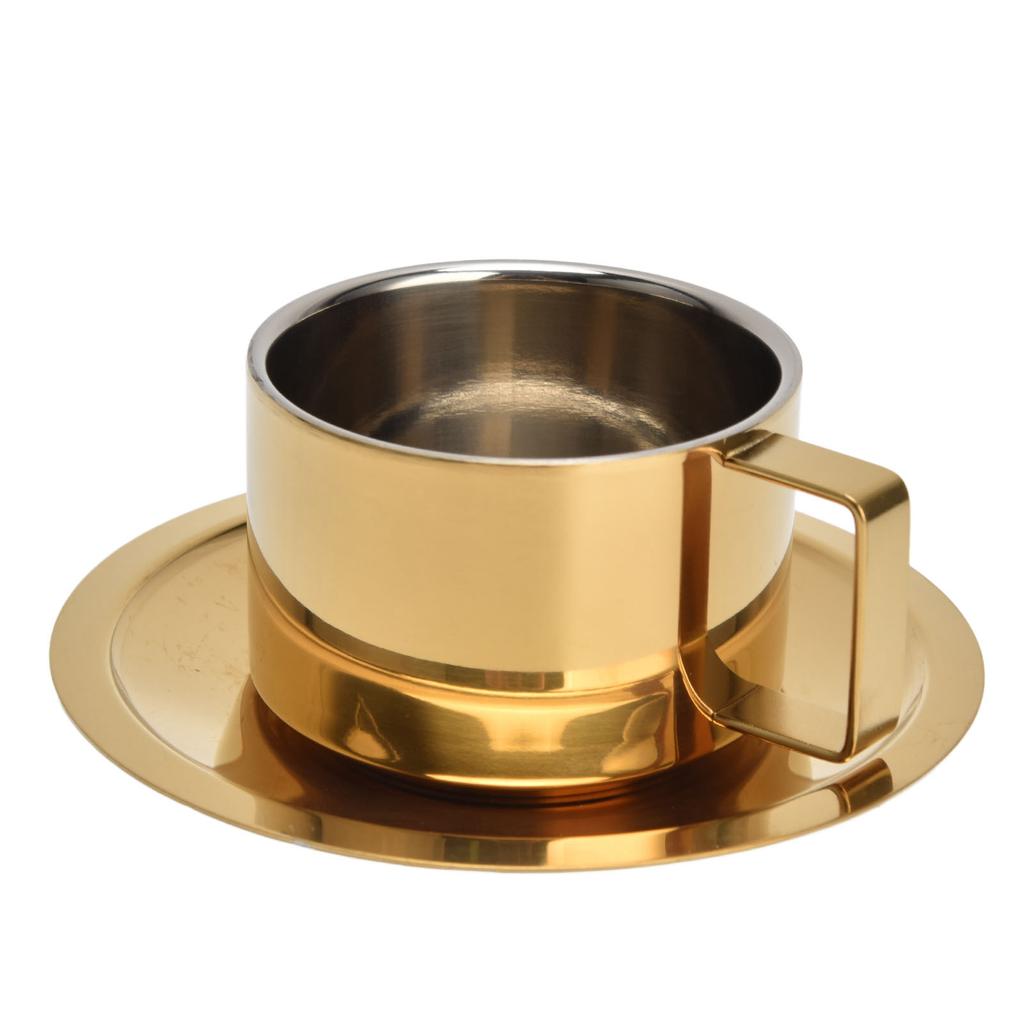 Кофейная чашка золотая модная дизайнерская носимая удобная практичная блюдце из нержавеющей стали для дома