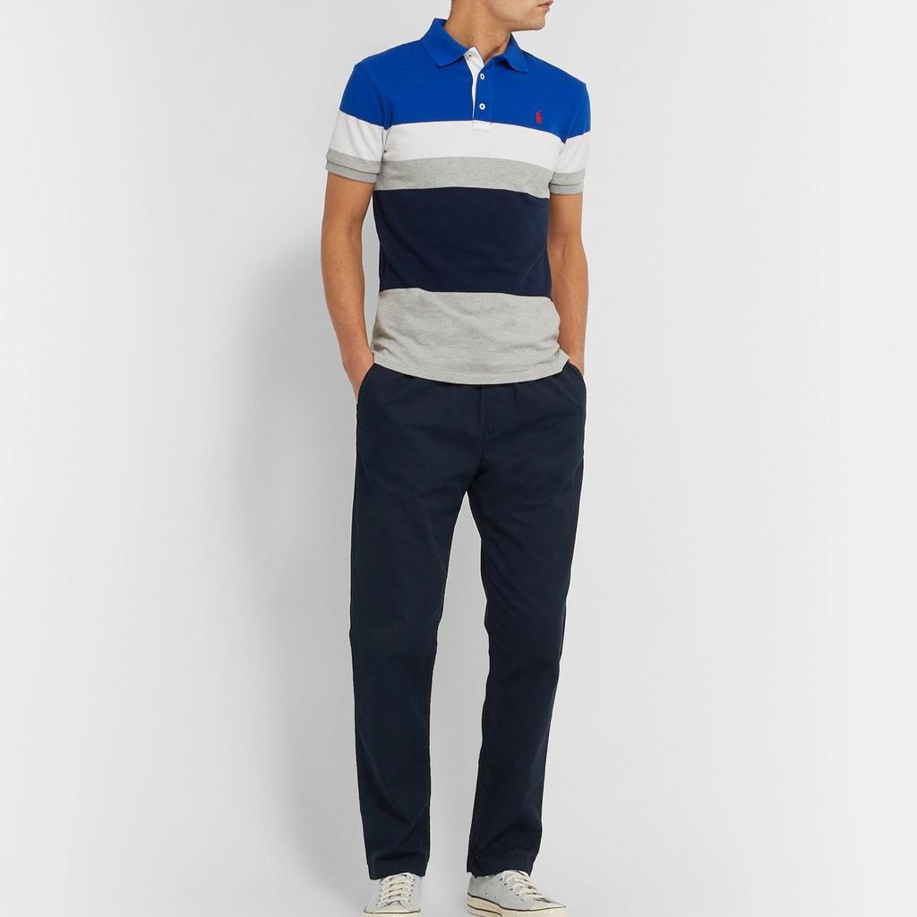 Polo Ralph Lauren Вышитое лого Small Pony Цветной блок Футболка поло с коротким рукавом Мужские футболки поло Синий Серый 710780947-002