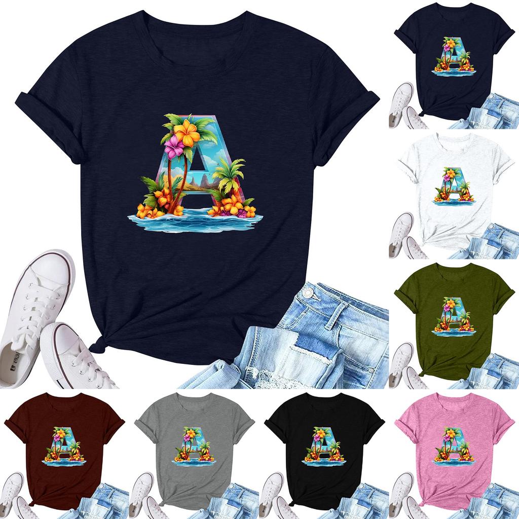 Women's Fashion Printed Casual Pleated Round Short Sleeve T-Shirt Top