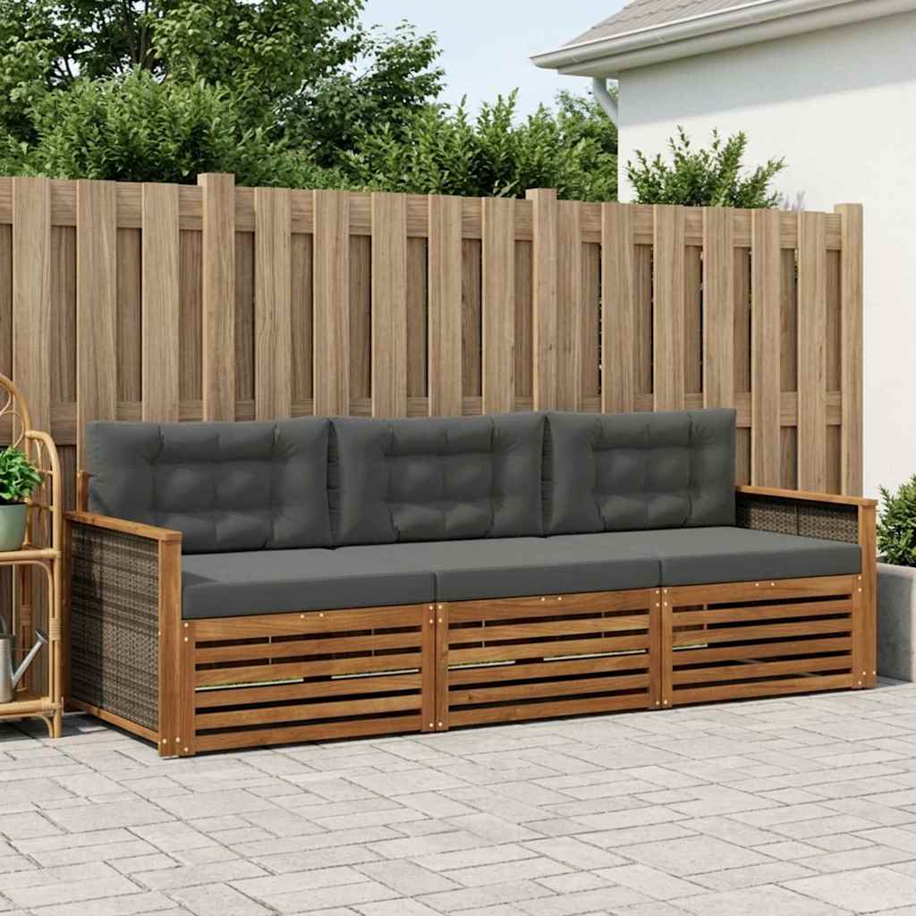Outdoor Sofa Set with Cushions 3 pcs Natural and Anthracite