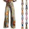 Wide Leg Flare Jeans for Women with Pockets Baggy Pants Vintage Floral Print High Waisted Loose Pant