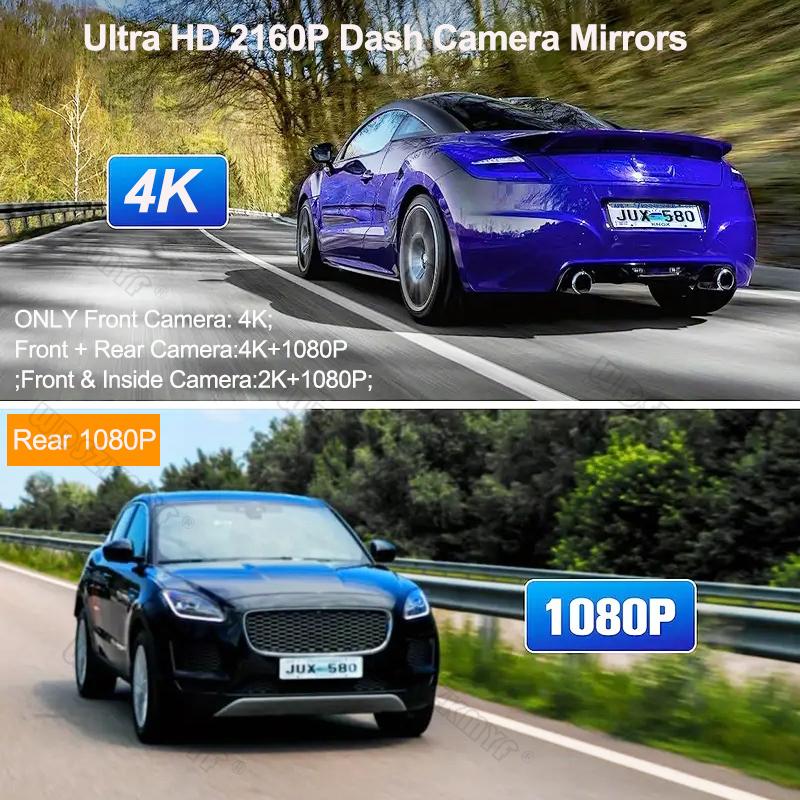 4K Front and Rear Camera 1080P Wireless Carplay Android Auto 10Inch Mirror Dash Cam for Car Dvr Video Recorder Car Assecories