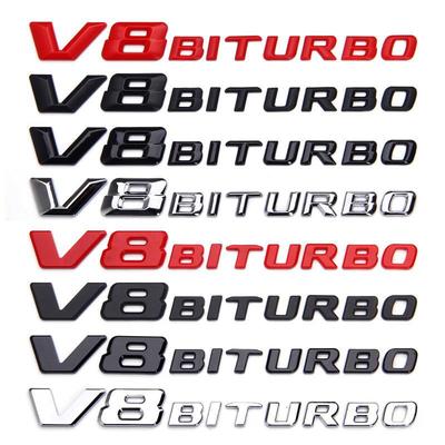 Подходит для Mercedes-Benz V8 BITURBO: Боковой шильдик крыла, Задний шильдик с двойным турбонаддувом, Буквы, Наклейки на автомобиль.